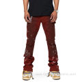 Stacked Denim Pant Jeans Distressed Tattered Flare Jeans